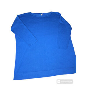 J. Jill Blue  merino wool sweater 3/4 Sleeve Size Medium